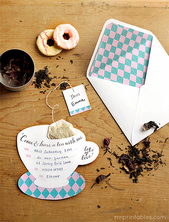 Argyle Tea Party Invitations with Tea Bags